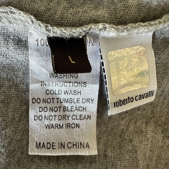 ROBERTO CAVALLI | Gray Heather Logo Tee Shirt | Size Large - Picture 5 of 6